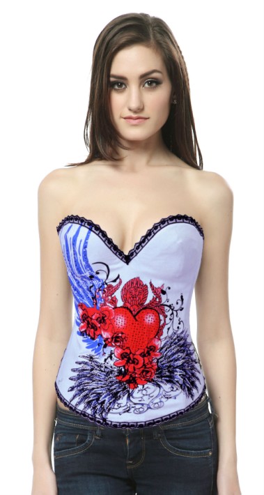 White Base Gotic Pattern Overbust Corset